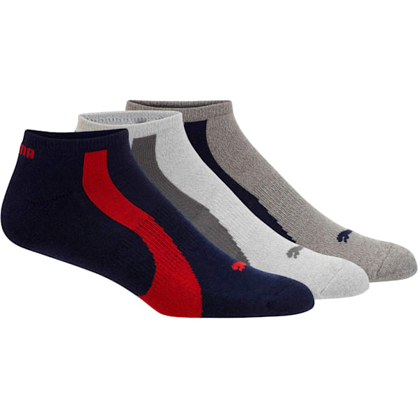 Men's No Show Socks [3 Pack], peacoat-medium grey marled-light grey marled-white-barbados, extralarge